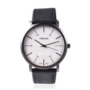 STRADA Watch with Black Faux Leather Straps